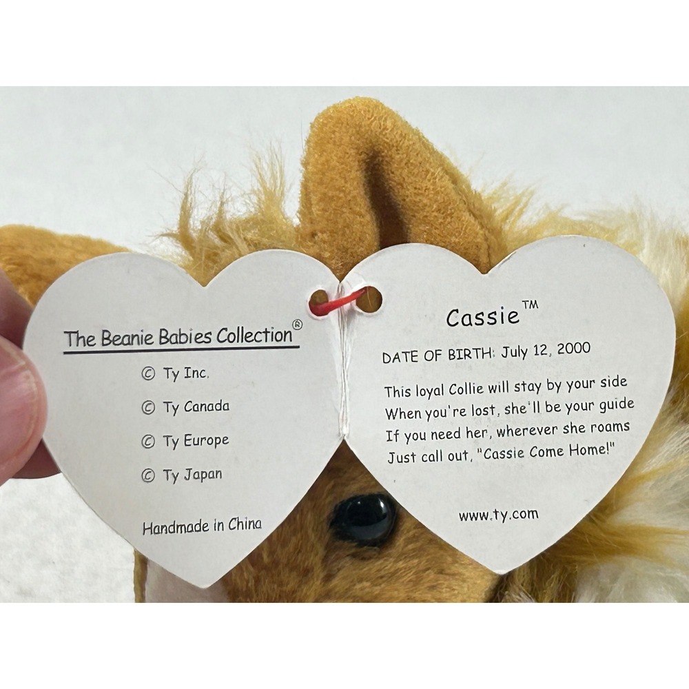 Ty Beanie Baby Cassie the Collie Dog Tan White Plush 2000 Vintage Toy with Tags - Picture 2 of 5